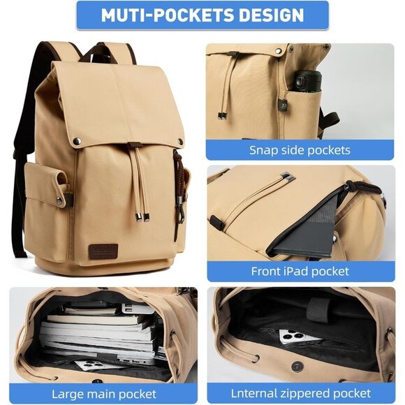 ✨ Brown Backpack Laptop compartment Water Resistant Casual Backpack Travel Bag - Picture 3 of 6